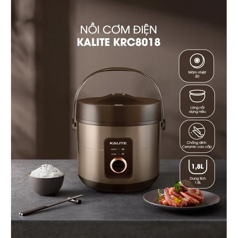 Nồi cơm điện KALITE KRC8018 lòng gốm Ceramic chống dính chống xước 689642