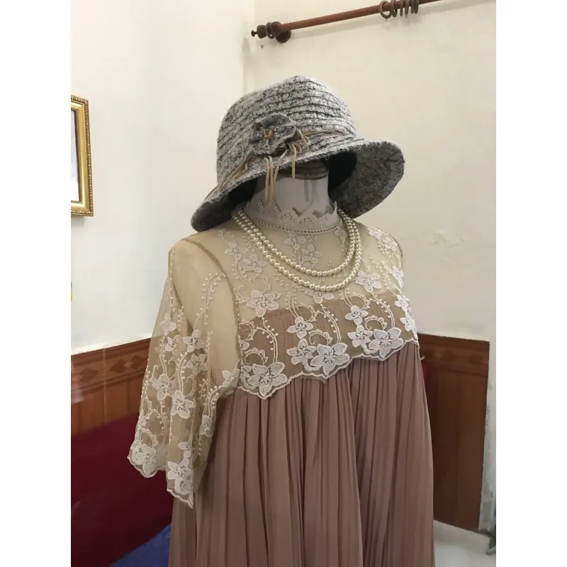 Váy tiểu thư phối ren ngực kiểu Pháp Free size Màu nâu tây 1041954