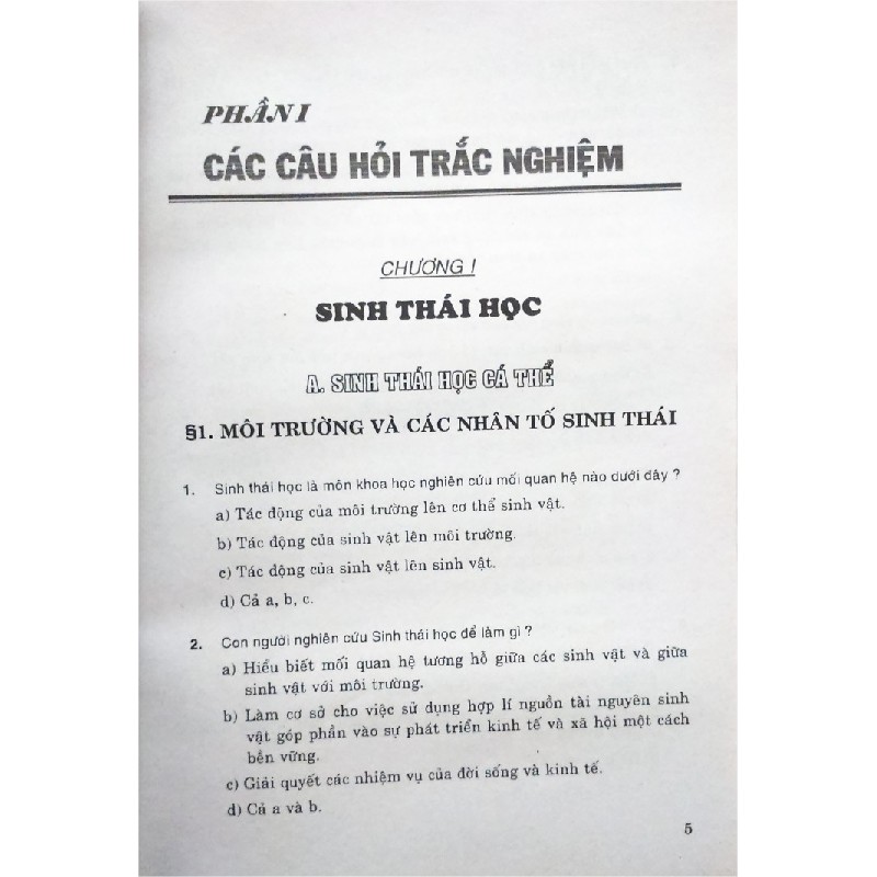 Trắc Nghiệm Sinh Học Lớp 11 Xưa 8057