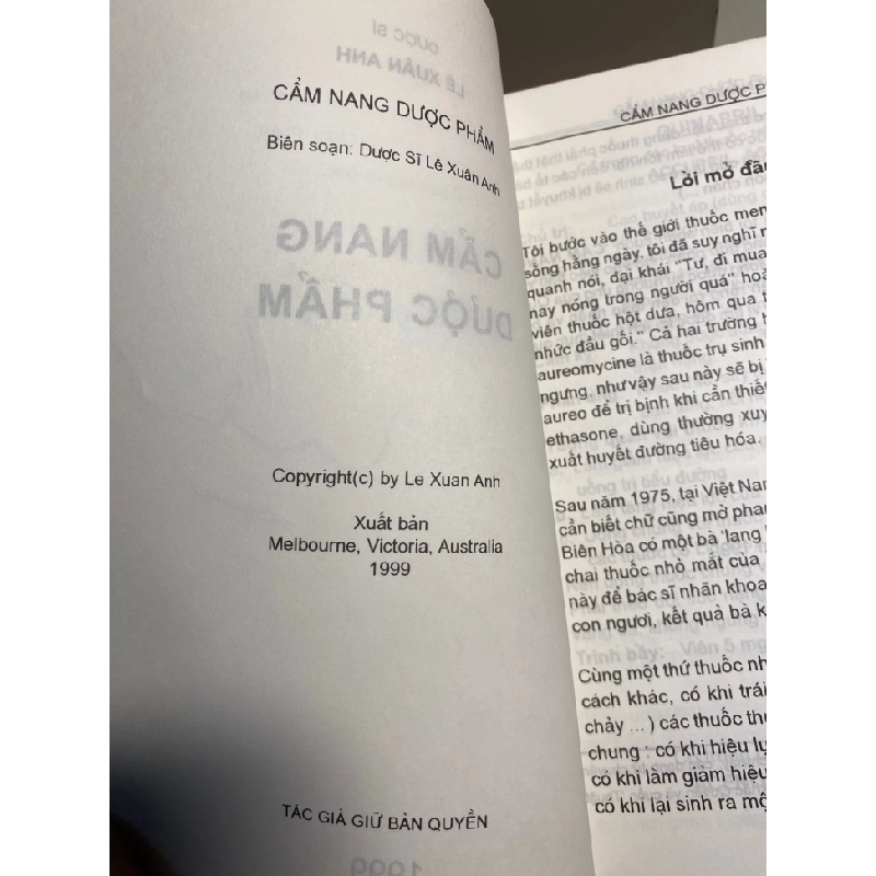 Cẩm Nang Dược Phẩm- Dược Sĩ Lê Xuân Anh- Tác giả giữ bản quyền- Xuất bản Melbourne, Victoria,Australia 1999 444118