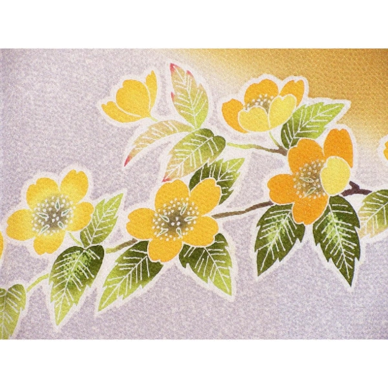 Kimono thăm viếng Chirimén với họa tiết vàng Yūzen - Hàng hiệu Authentic 877572