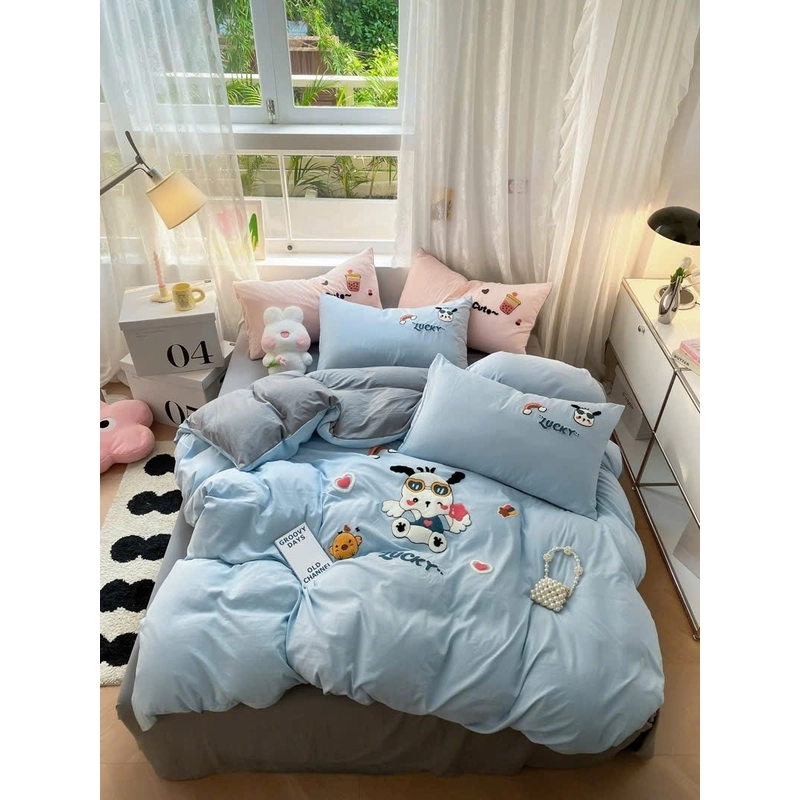 Set 4 món chăn ga gối cotton đũi mềm 469591