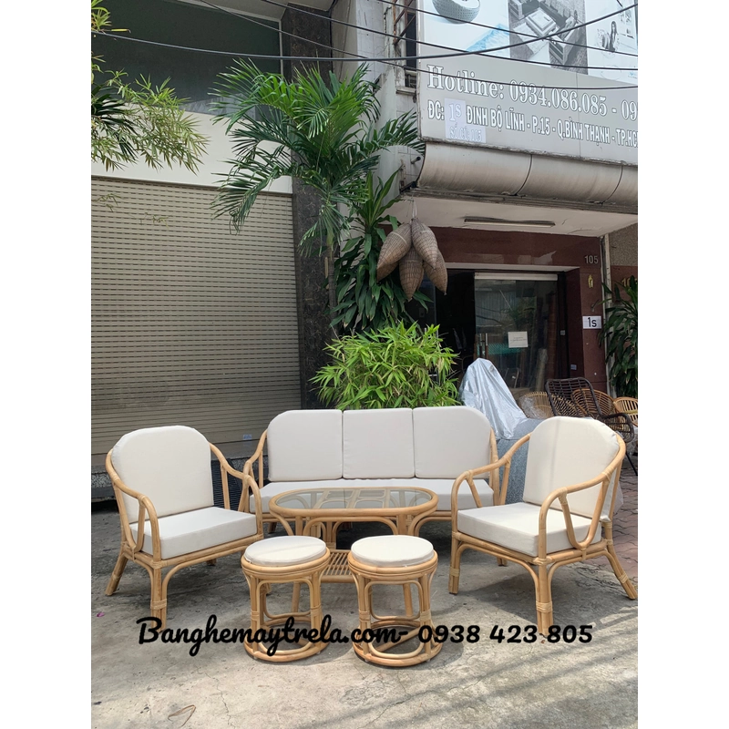 Bàn ghế mây phòng khách lưng V đơn giản 452327