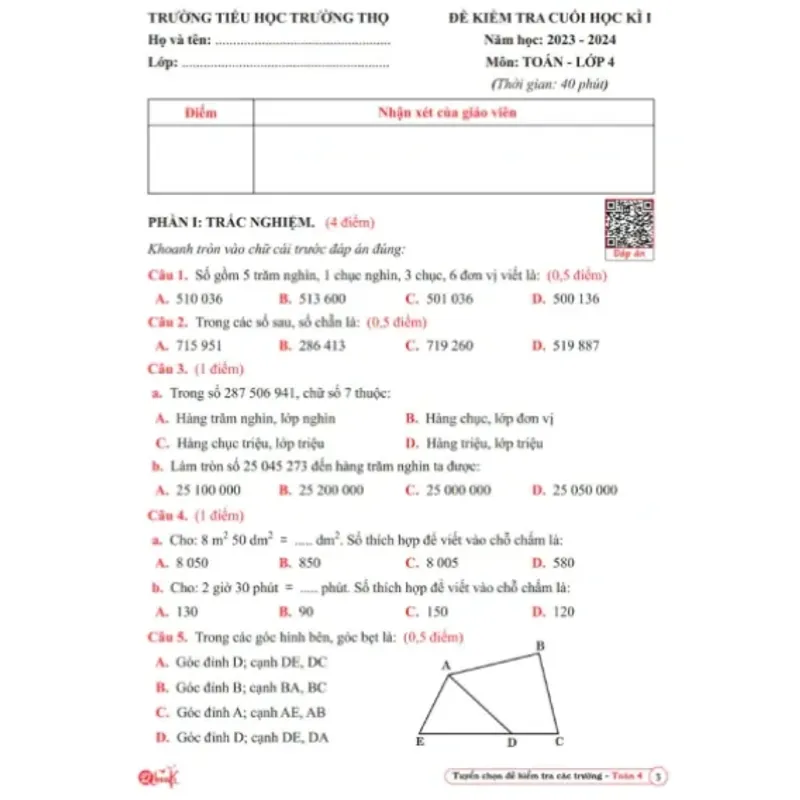 Tuyển chọn đề kiểm tra Toán các trường 4 1000511