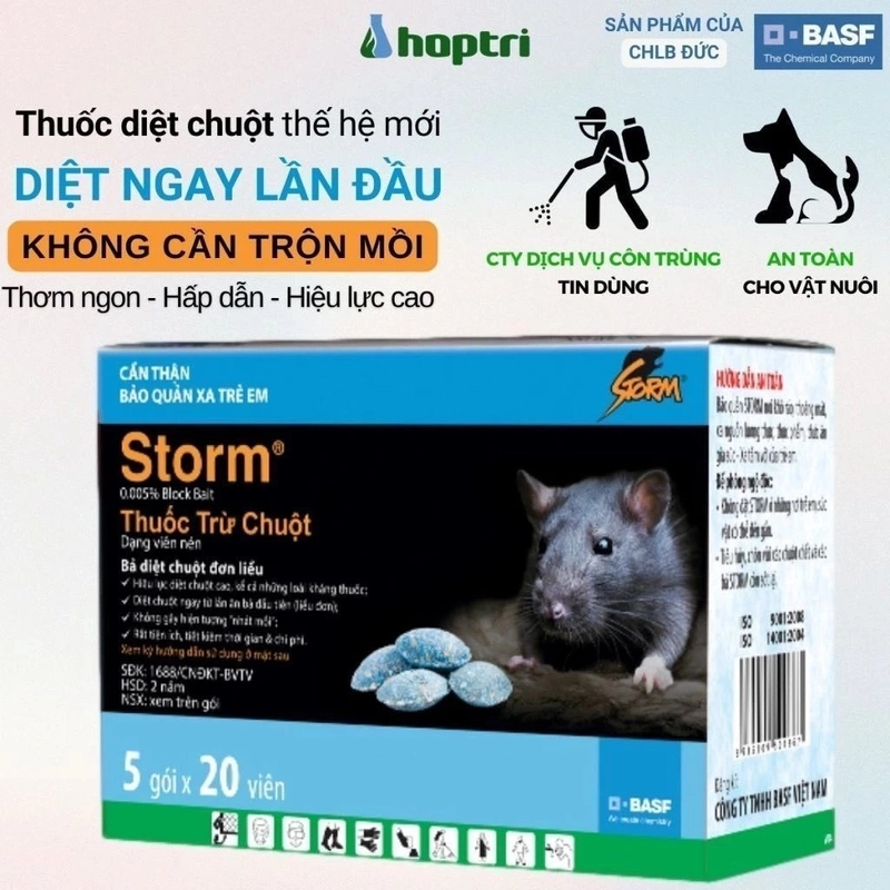 Hộp 5 gói diệt chuột STORM Đức 0.005% ( gói 20 viên), chuột sinh học thế hệ mới 388903