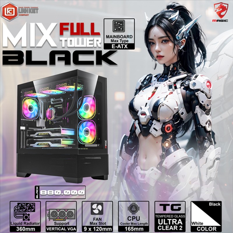 Case Magic MIX-FULL TOWER BLACK / WHITE form E-ATX chỉ 980k 75101