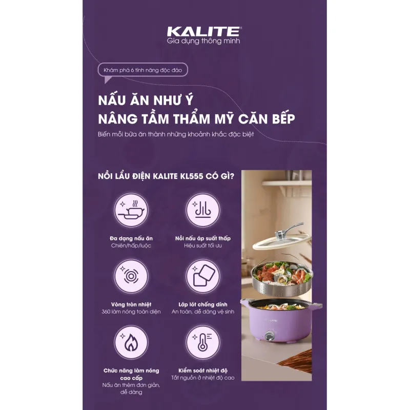 Nồi lẩu điện KALITE KL555 | 5L siêu to – nấu mọi món ngon chỉ trong 1 nồi 689878