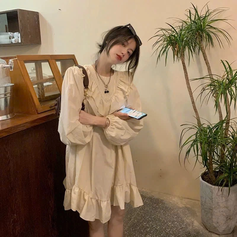 Pass Váy babydoll trắng kem cổ tròn phối bèo – bánh bèo nhẹ nhàng, cực dễ thương  476857