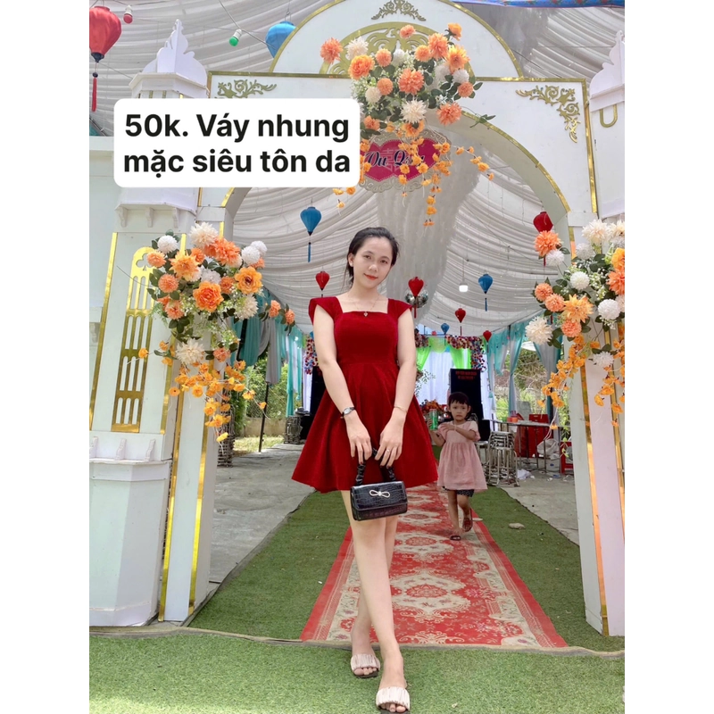 Váy nhung đỏ đô 494887