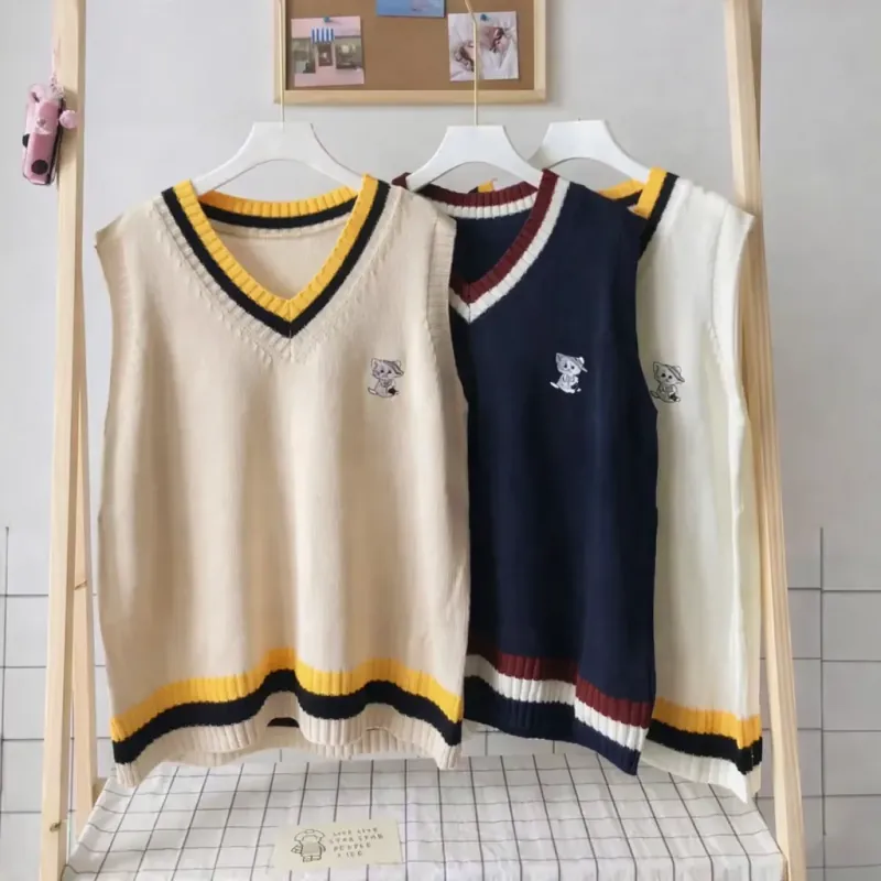 Áo gile len thêu hình mèo 1010573