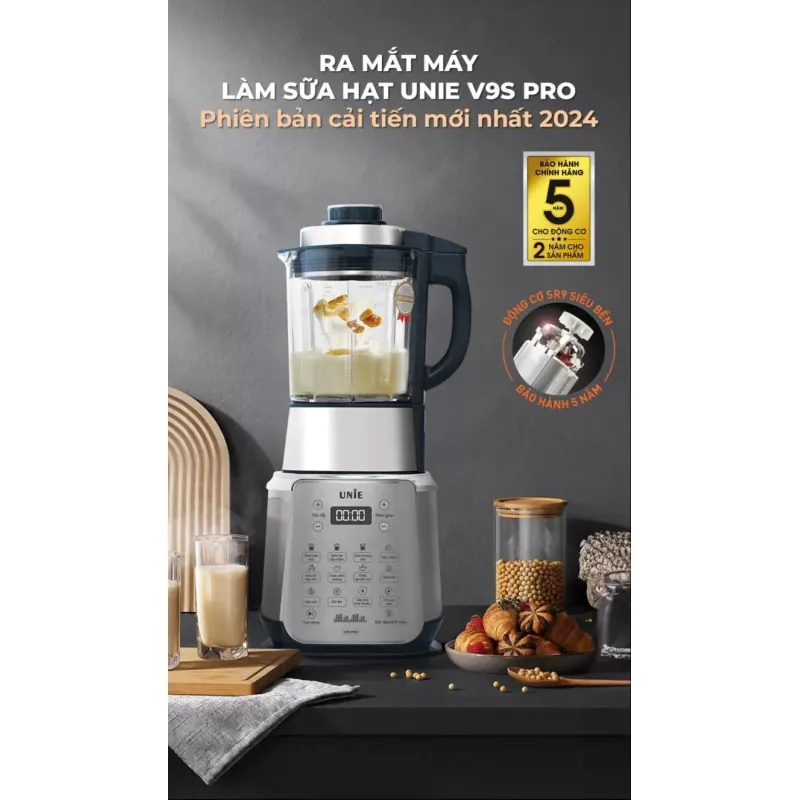 🥛 Máy làm sữa hạt UNIE V9S PRO – Xay nấu siêu êm, dung tích 1,75L 573828