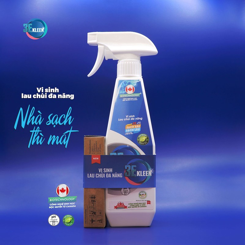 Bộ sản phẩm lau chùi đa năng sinh học 3E KLEEN -1 chai 500ml + 1 hộp 3 ống 5ml dd đậm đặc 79265