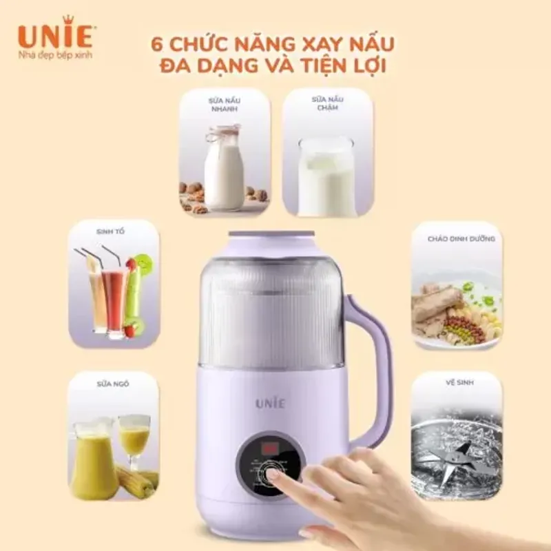 Máy làm sữa hạt UNIE UMB09 800ml, 6 chức năng, nắp chống ồn, công suất cao 578101
