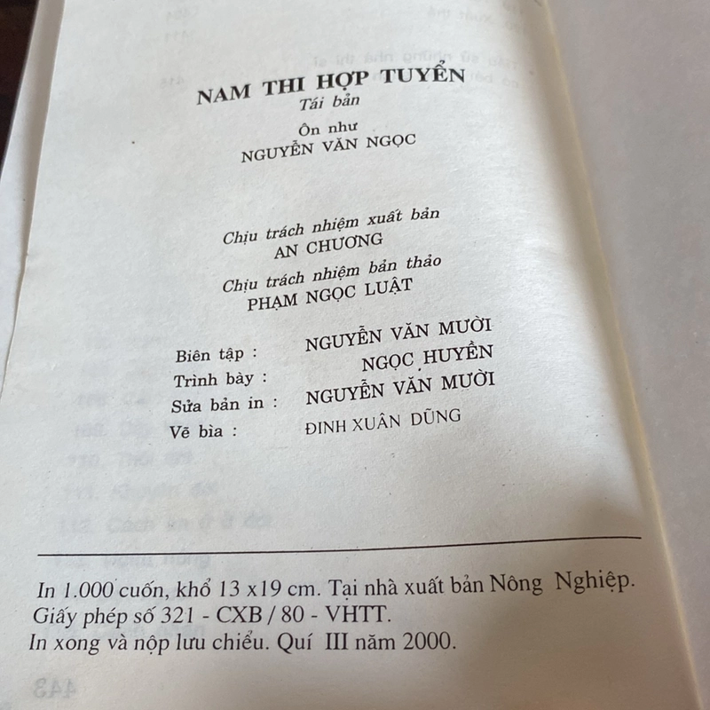 NAM THI HỢP TUYỂN, BẢN BÌA CỨNG, XUẤT BẢN NĂM 2000 496016