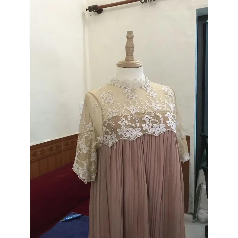 Váy tiểu thư phối ren ngực kiểu Pháp Free size Màu nâu tây 1041954
