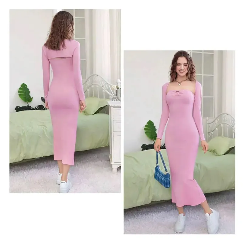 Set đầm ống & Áo khoác - size S và M - chất thun lạnh  - mới 95% - không lỗi  701097