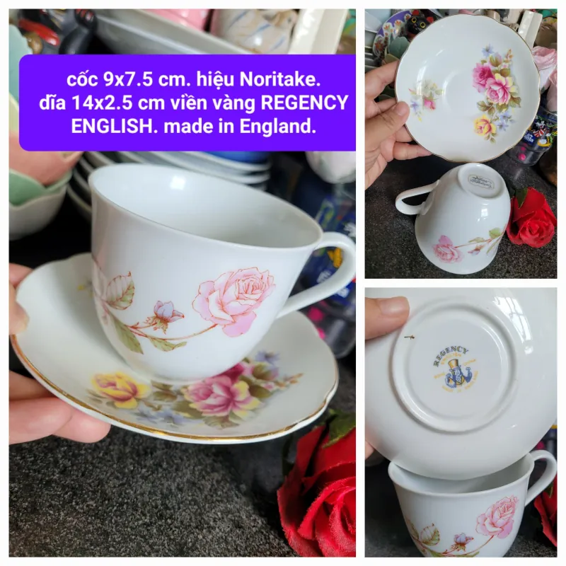 Ấm chén sứ cao cấp Regent English họa tiết hoa hồng và logo 1025525