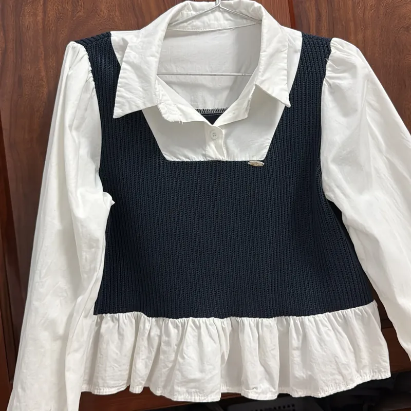 Áo sơ mi nữ phối len 740955