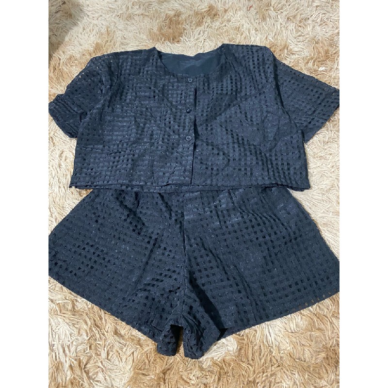 Set áo croptop & quần short đen 13573