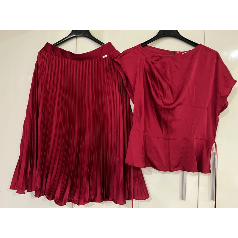 Set đầm midi dập ly & áo lụa cổ đổ 508260