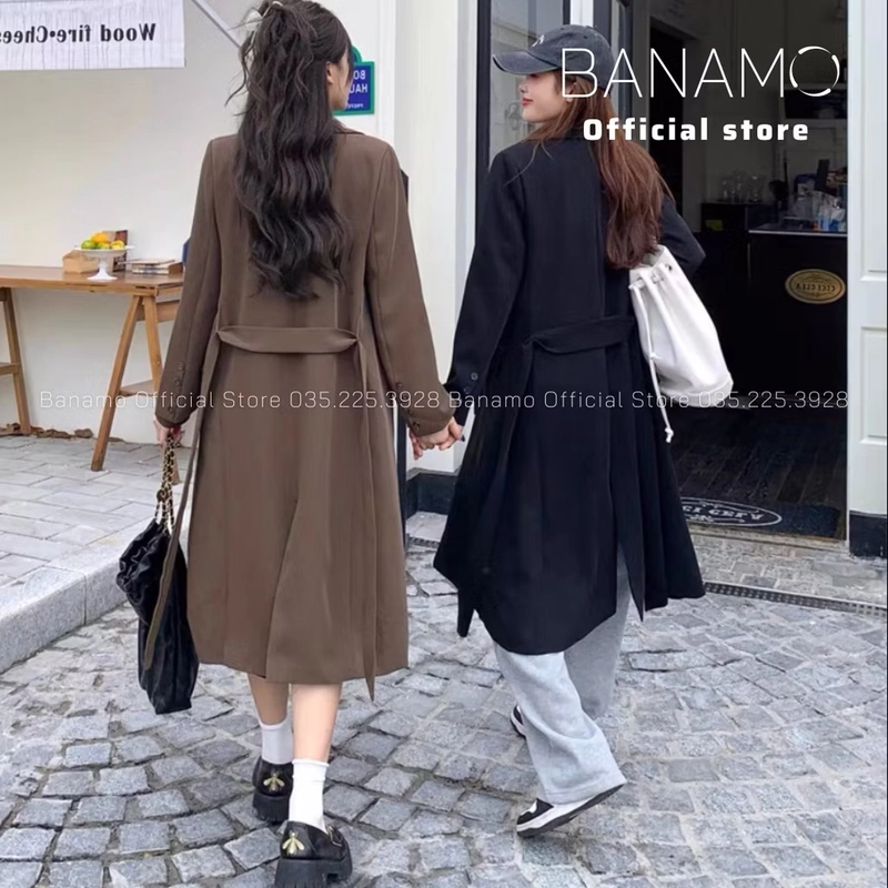 Áo khoác mangto chính hãng Banamo Fashion áo măng tô dáng dài kèm đai 382 498198