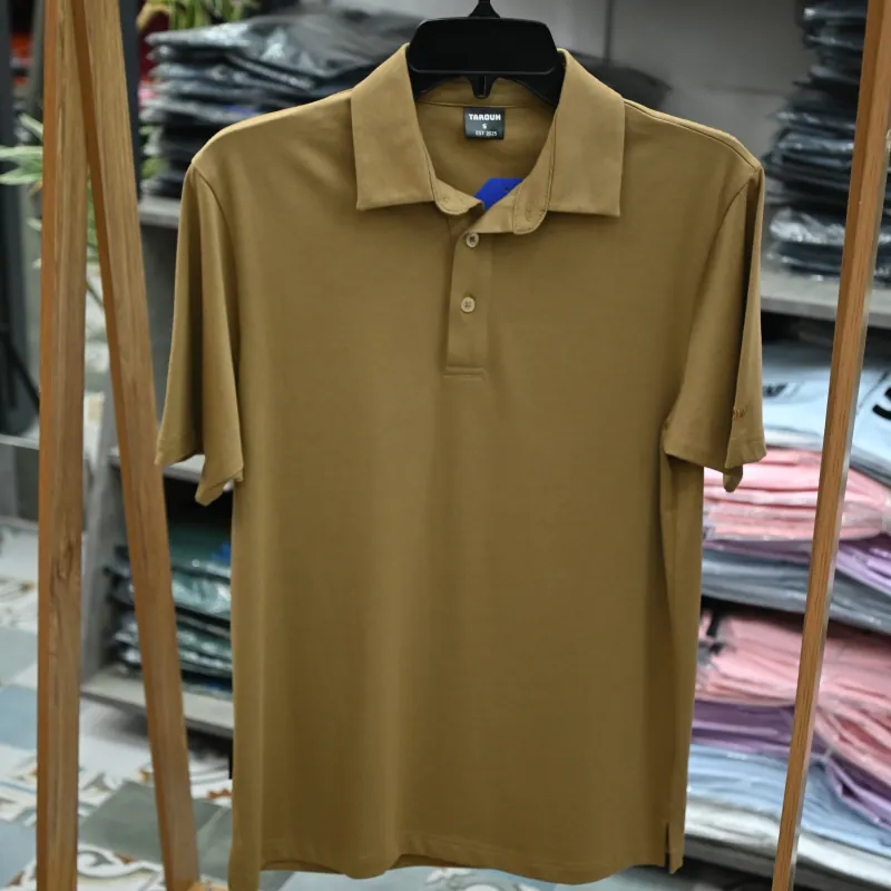 Áo thun polo nam không túi trẻ trung màu nâu tây 755843