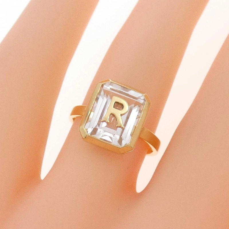 K18YG Chữ cái R Nhẫn Topaz Trắng - Hàng hiệu Chính hãng 852918