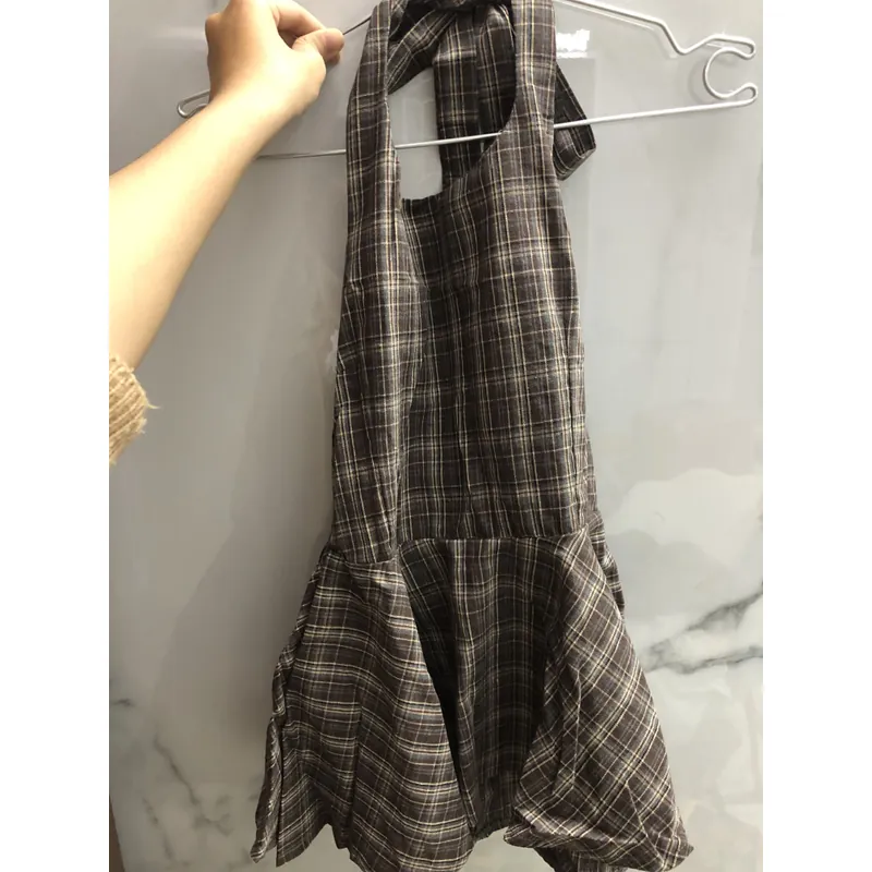 Set áo yếm ORLA dáng xòe kèm chân váy caro chữ A  731294