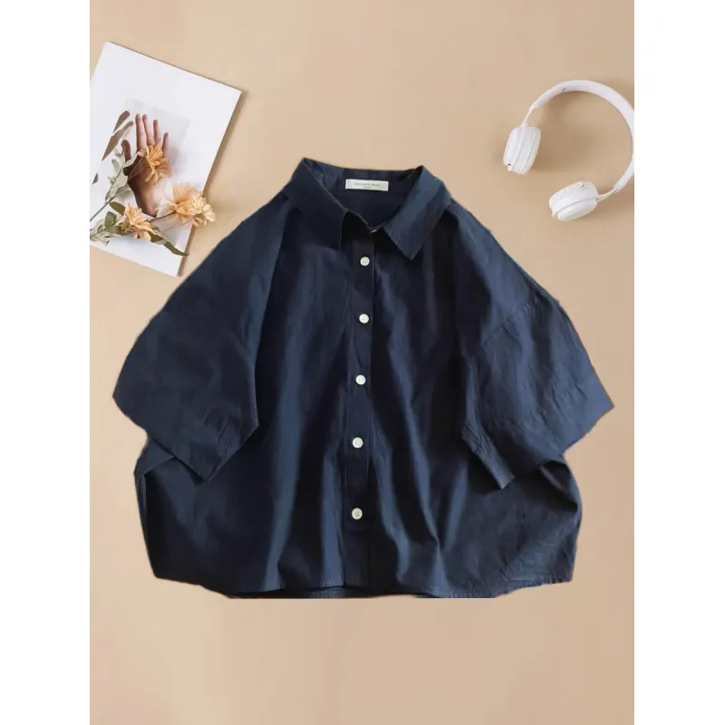 Áo sơ mi Hàn ngắn tay xanh than 791316