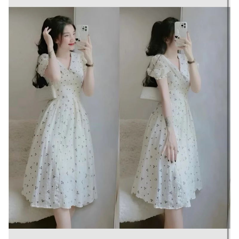 Đầm tiểu thư bồng bềnh, chất xốp hoa, size M, mặc 1 lần  462066