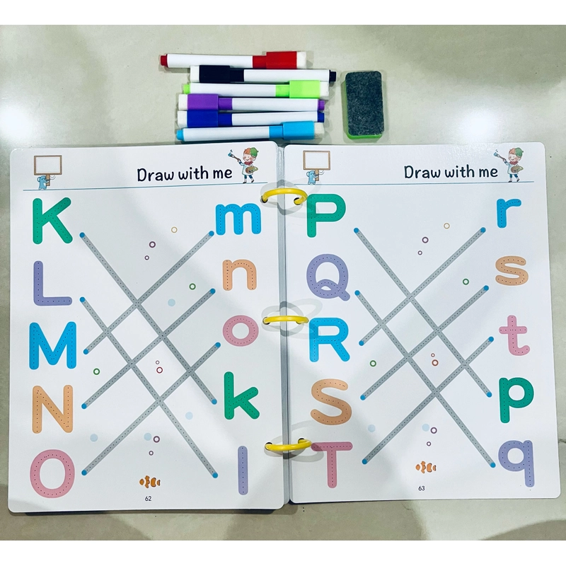 Đồ chơi giáo dục cho bé - Chính hãng Puzzle stroke line Viết vẽ xoá được + 6 bút lông 451309