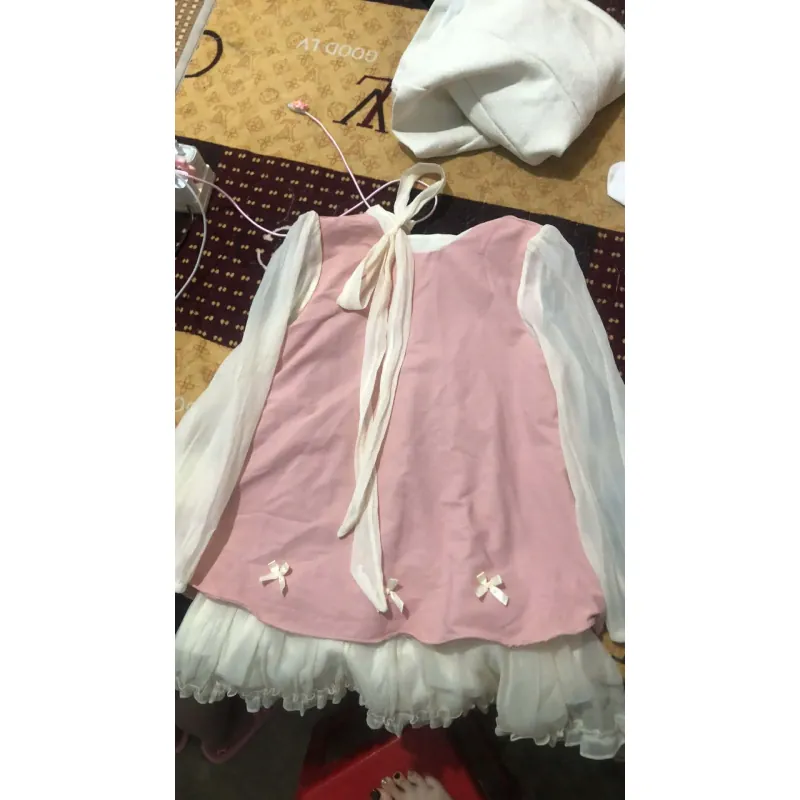 váy nữ màu hồng tay voan cổ nơ dáng tiểu thư dễ thương  972451