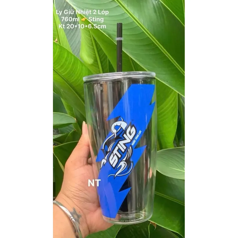 Ly nhựa 2lop kèm ống hút HKM sting -710ml 907785