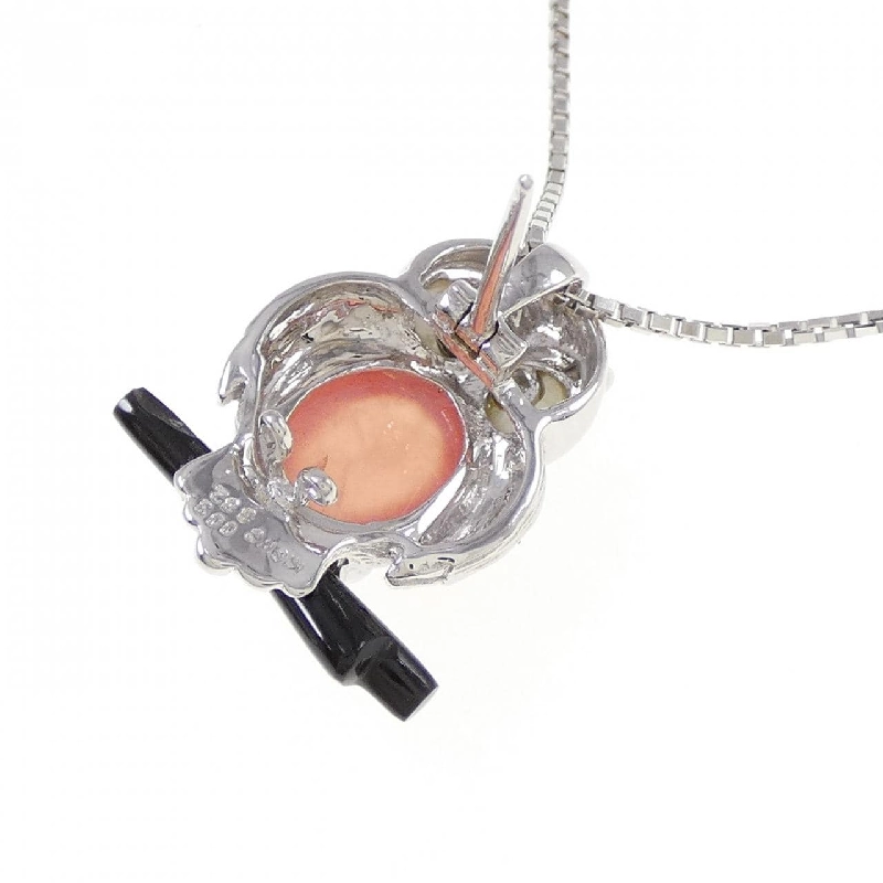 K18WG Cú Mèo Đá Rhodochrosite Dây Chuyền - Hàng hiệu Chính hãng 862129