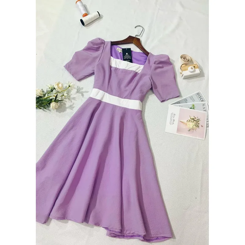 Váy đầm nữ tay ngắn họa tiết hoạ tiết phối đen_size M màu hồng 715963