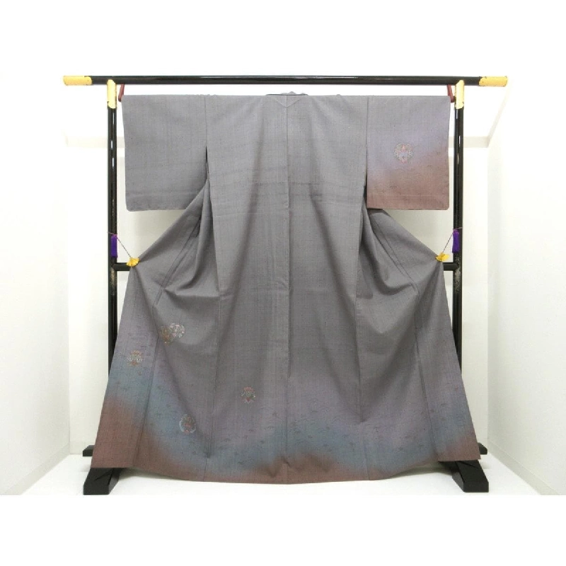 Áo dài thăm viếng đơn lớp, vải Tsumugi Aoyuki, thêu họa tiết, kích thước 3L - Hàng hiệu Authentic 875287