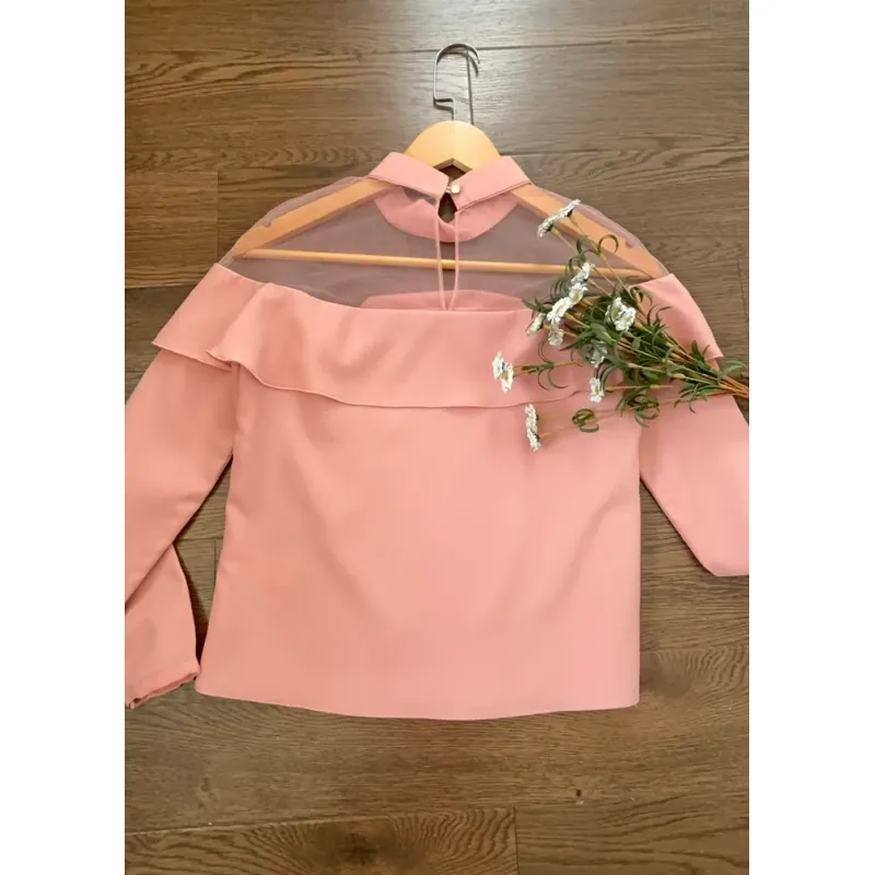 Áo nữ chiffon phối lưới màu hồng size S 778766