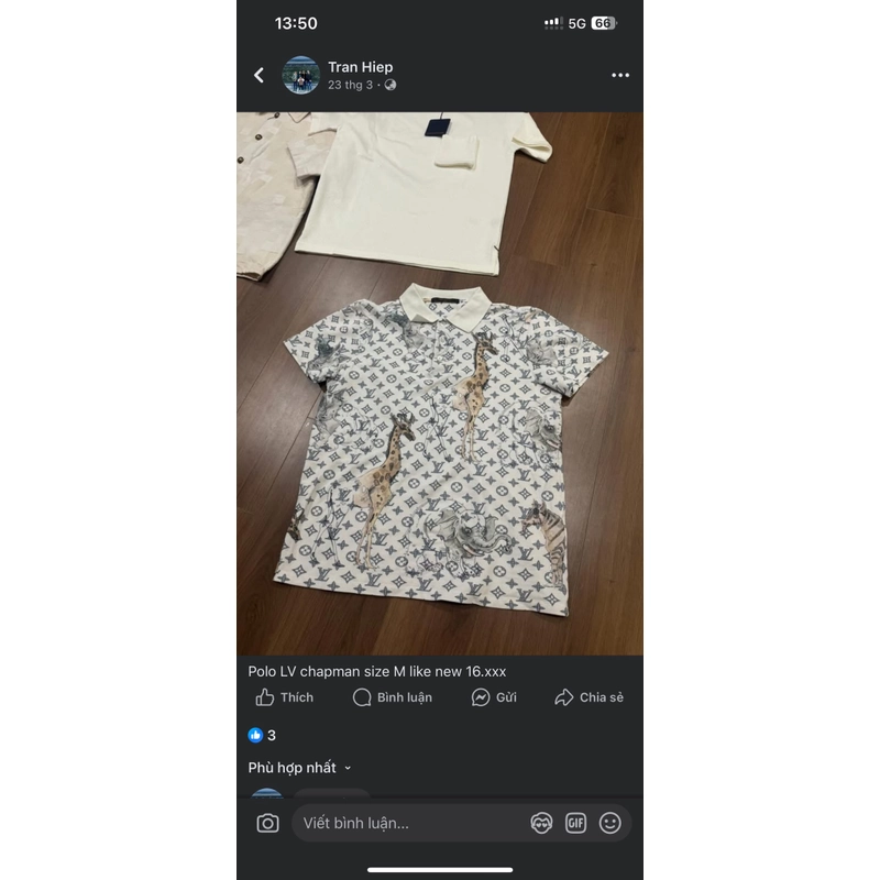Áo Polo nam LV chapman size S used 497140