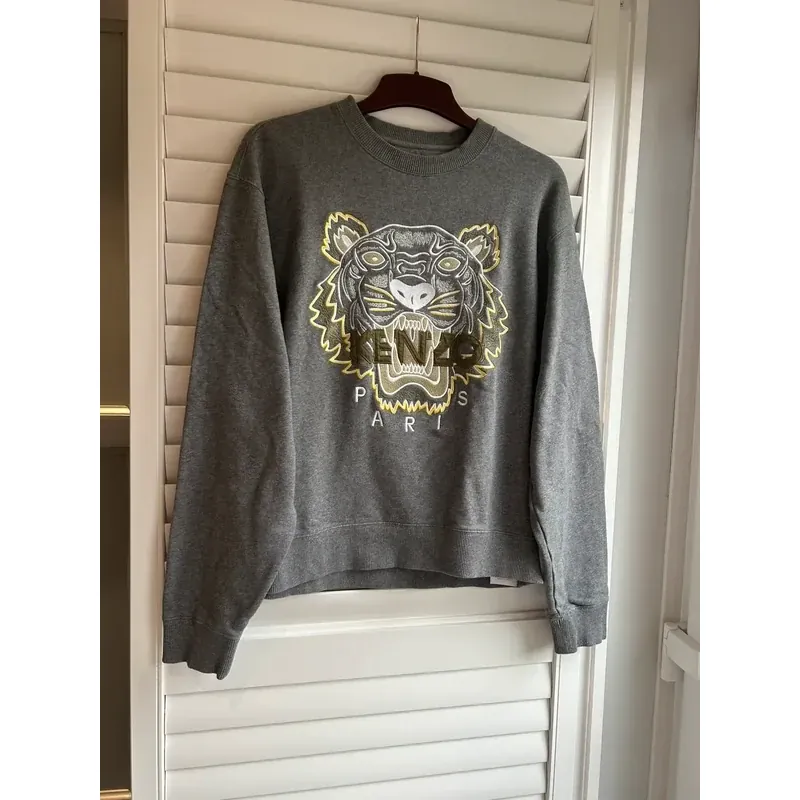 Áo sweatshirt Kenzo tay dài thêu đầu hổ màu xám size M 757214
