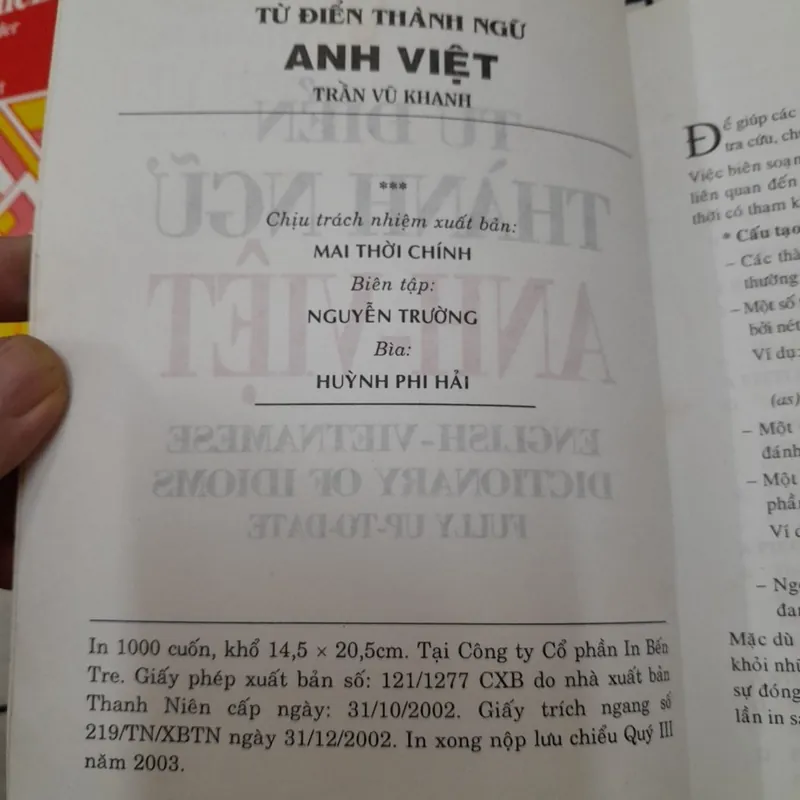 Từ điển THÀNH NGỮ ANH VIỆT. Tg Trần Vũ Khanh. xb Thanh Niên 2003 757293