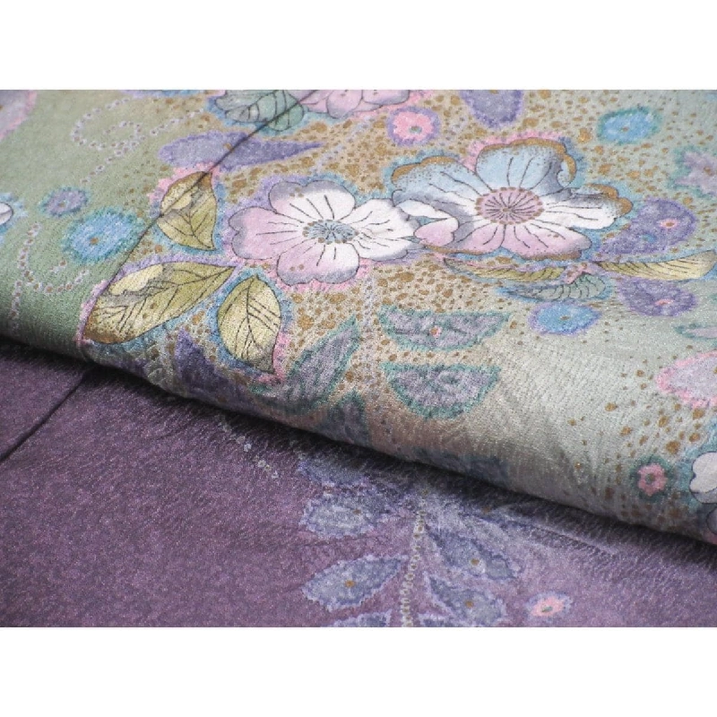 Kimono thăm viếng, chế tác màu vàng Yuzen, nhuộm ombre, kích thước L 876529