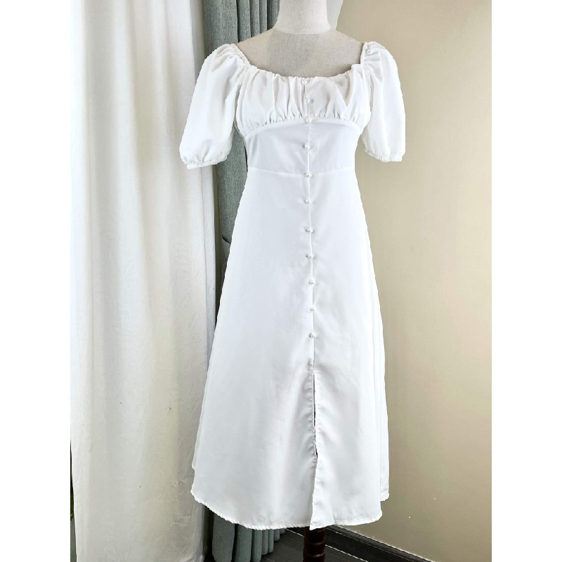 Váy trắng trơn dáng dài phối cúc ngọc 10729