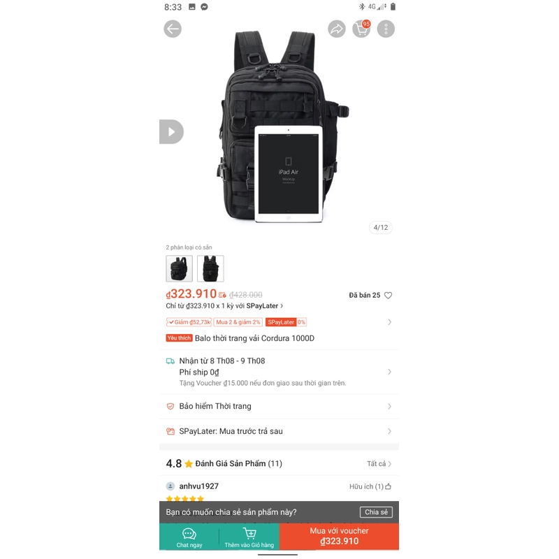 Balo tatical vải cordura 1000D 525848