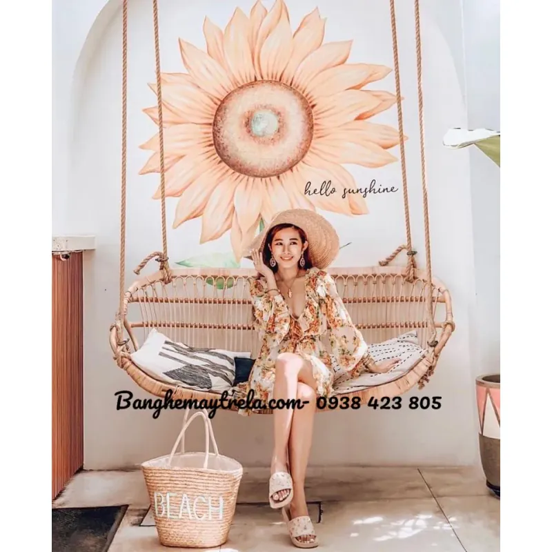Ghế xích đu đôi mây tre đan 747237