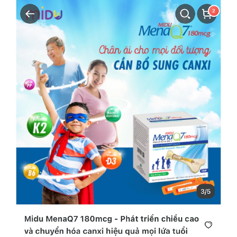 Midu MenaQ7 180mcg -30 ống  21557