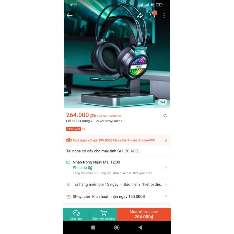 Tai nghe có dây máy tính GH120 AOC màu đen dây dài 1022588