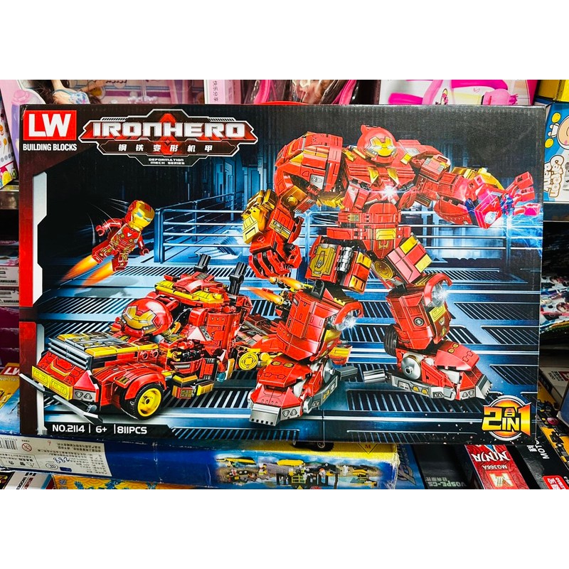 Đồ chơi lắp ráp 2in1 mô hình ô tô và siêu anh hùng Iron man Hero LW 2114 192272