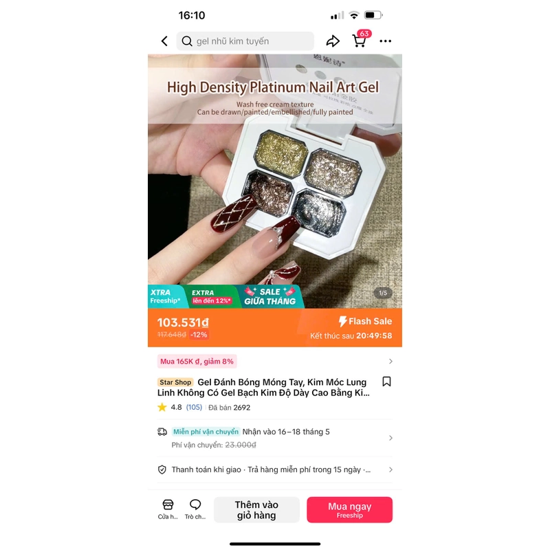 Gel đánh bóng móng tay 4 màu xinh lung linh 452158