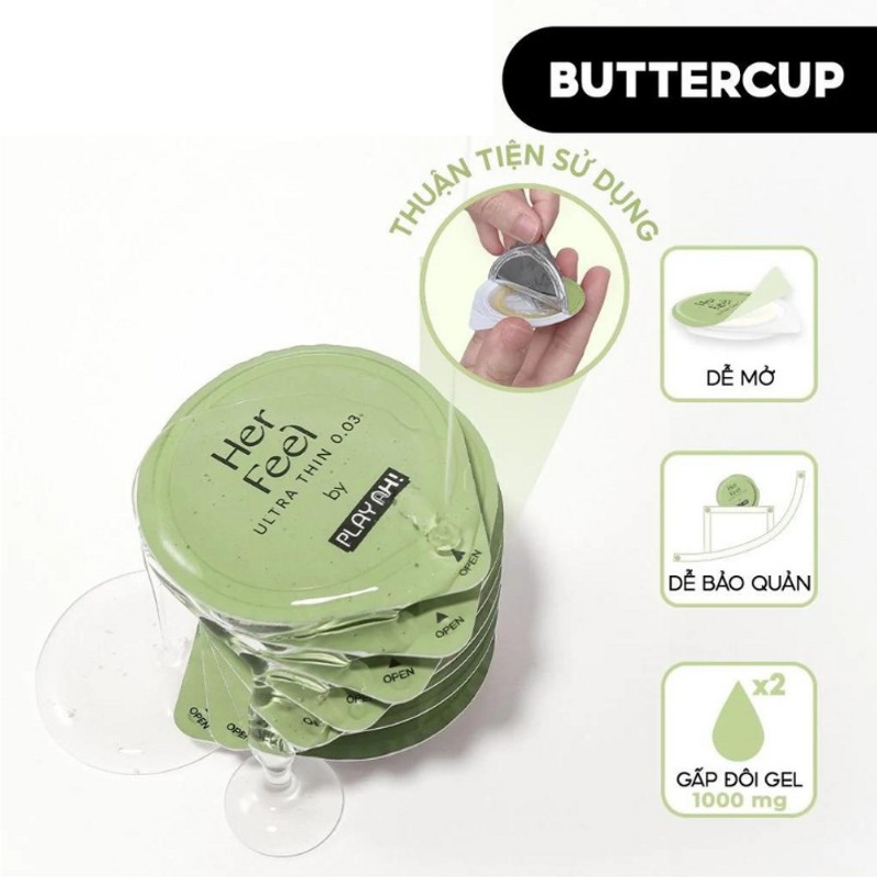 Bao cao su PlayAh Her Feel Ultra Thin 0.03 Hộp 3 Size 52mm Siêu Mỏng Nhiều Gel Cao Cấp 180780