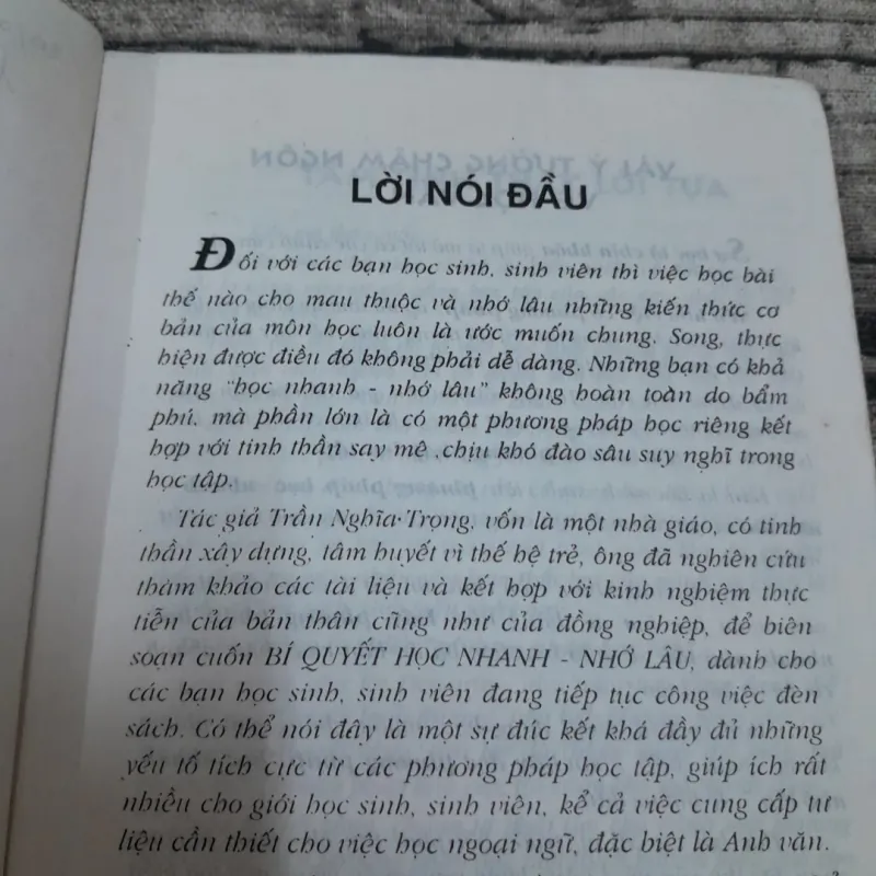 Cẩm nang Học sinh - Sinh viên. Bí quyết học nhanh nhớ lâu. Thầy Trần Nghĩa Trọng. In 1999 762016
